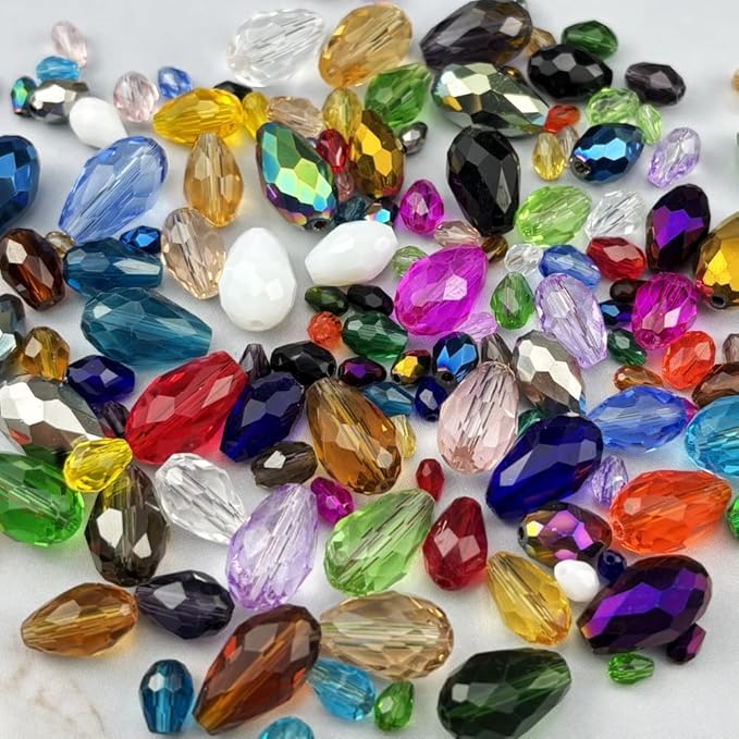 100pcs 8x12mm Teardrop Crystal Glass Beads for Jewelry Making, Faceted Vertical Hole Teardrop Glass Spacer Beads for Wind Chimes Bracelet Earring Necklace DIY Craft(Black)