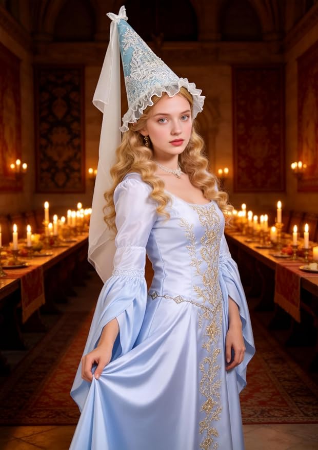 Medieval Cone Hat with Veil Renaissance Hennin Headdress Halloween LARP Costume - Image 6