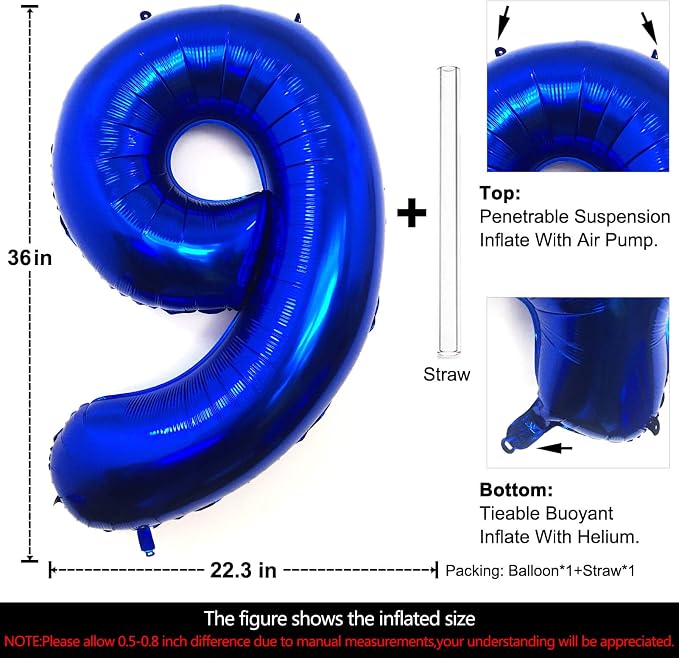 Lovoir 40 Inch Navy Blue Number 9 Balloon Large Size Jumbo Digit Mylar Foil - Image 2