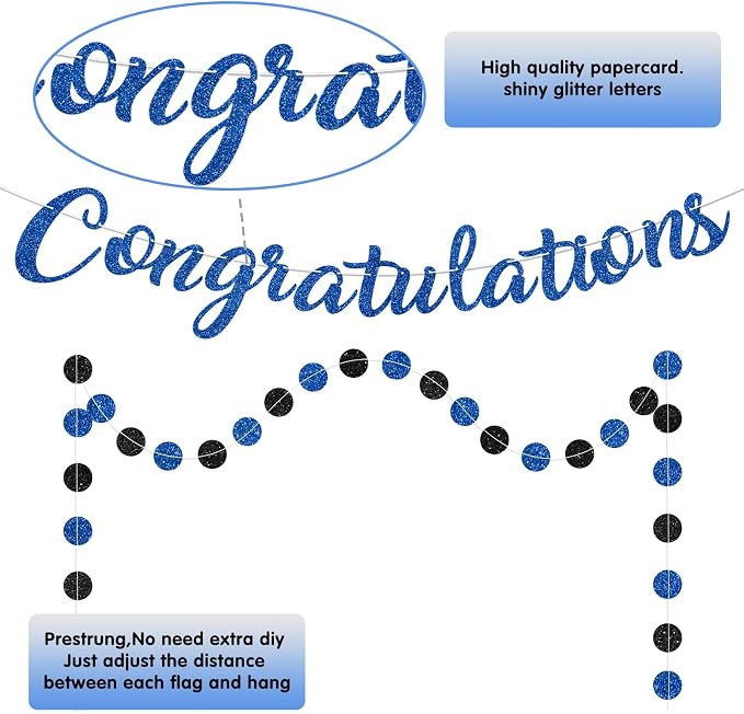 Blue Congratulations Banner Sign Prestrung Congrats Banner Garland - Image 2