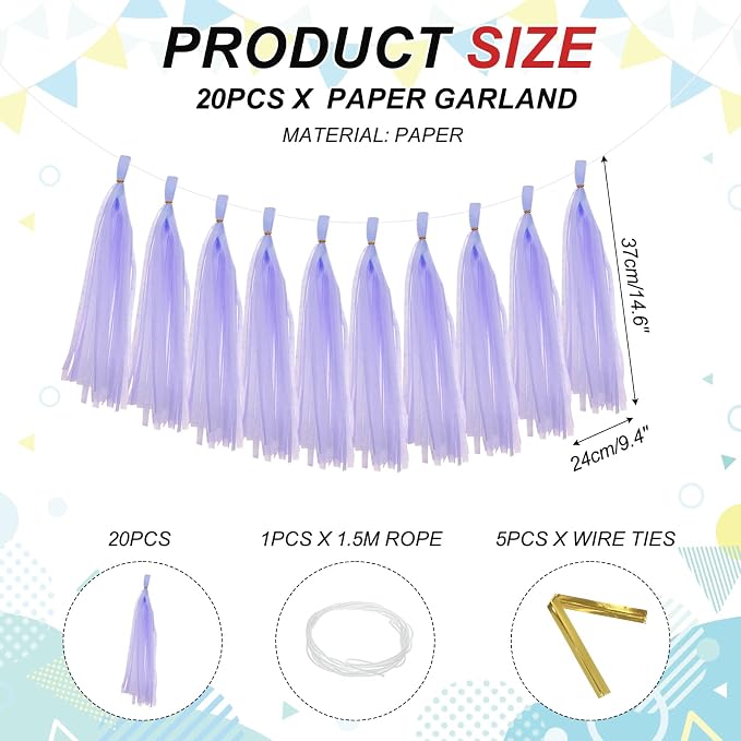 MECCANIXITY 20Pcs Tassel Garland Banner Tissue Paper - Image 2