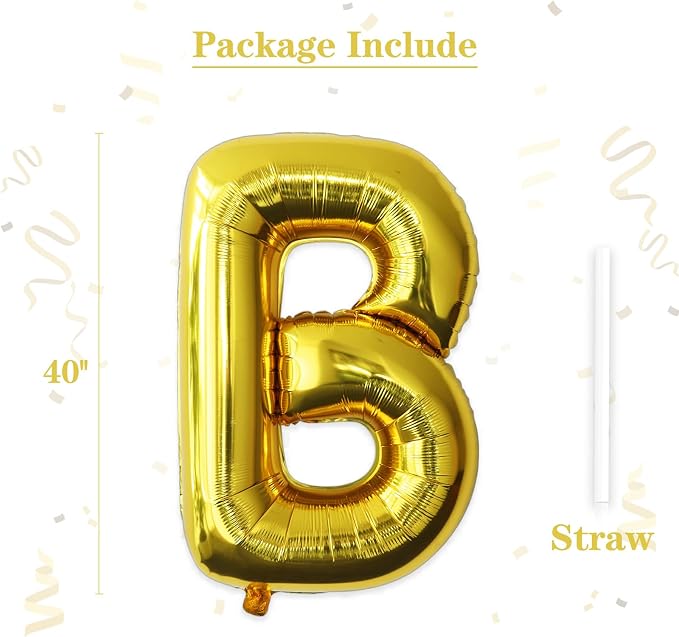 VHUWE 40 inch Gold Letter B Balloon, Big Size Alphabet Foil Mylar Helium - Image 2