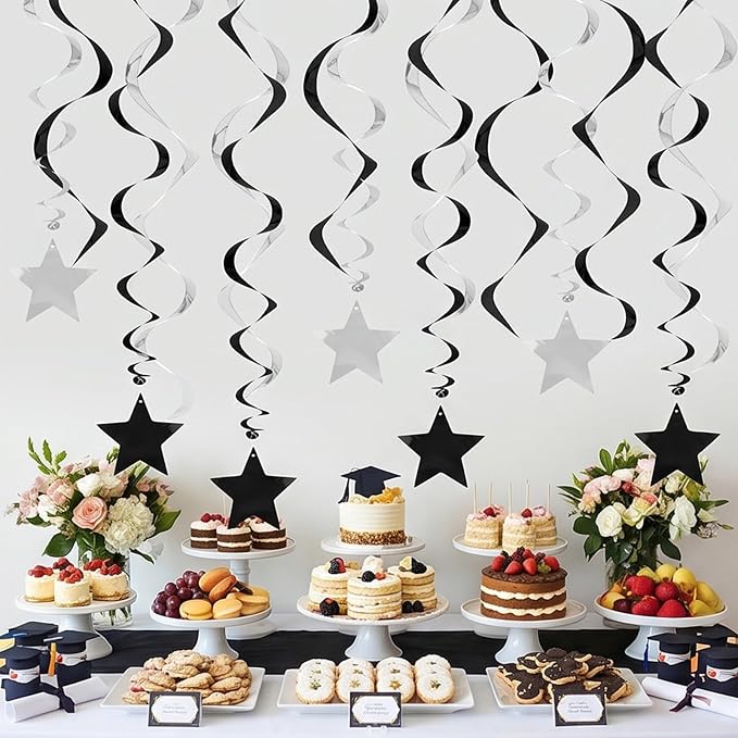 Silver Black Star Hanging Swirl Decorations Ceiling Swirl Foil Decoration - Image 4