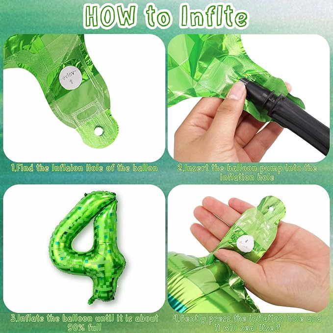 40 Inch Green Pixel Number 4 Balloon, Lime Green Large Foil Number Balloon 4th - Image 4