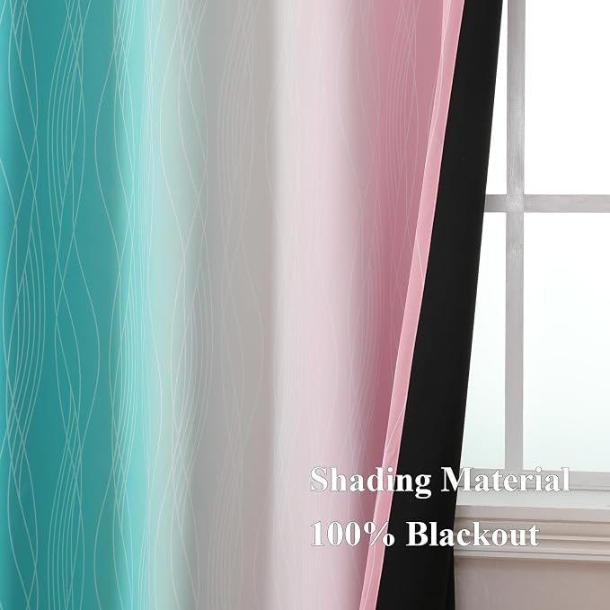 Pink and Teal Ombre Blackout Curtains 90 Inches Long 2 Panels Set, Thermal - Image 5