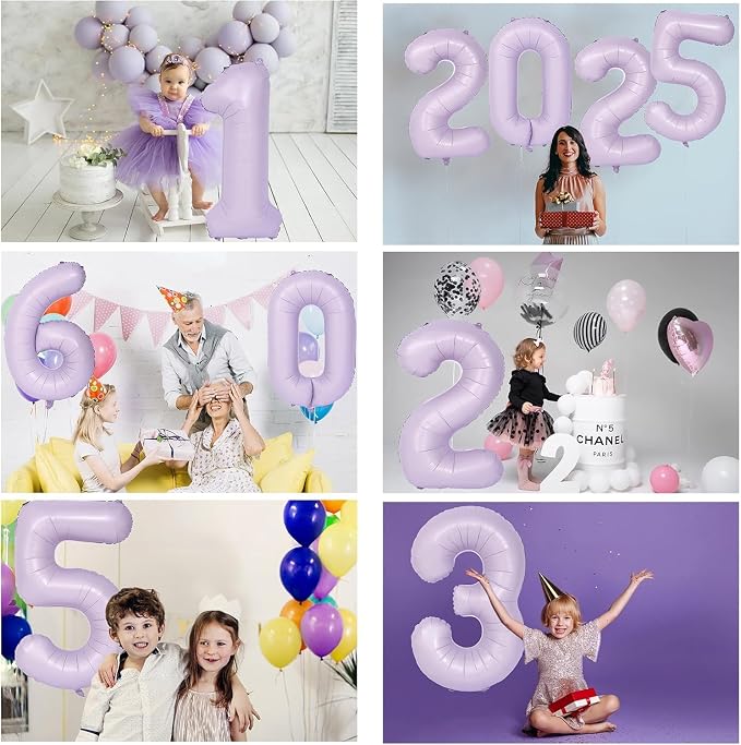 40 Inch Purple Number Balloons Light Purple 5 Balloon Matte Purple Birthday - Image 3