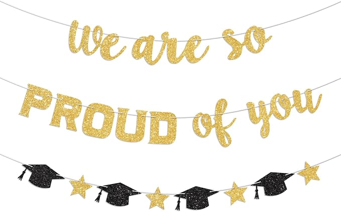We Are So Proud of You Banner Prestrung Gold Graduation Banner Graduation by Blopee