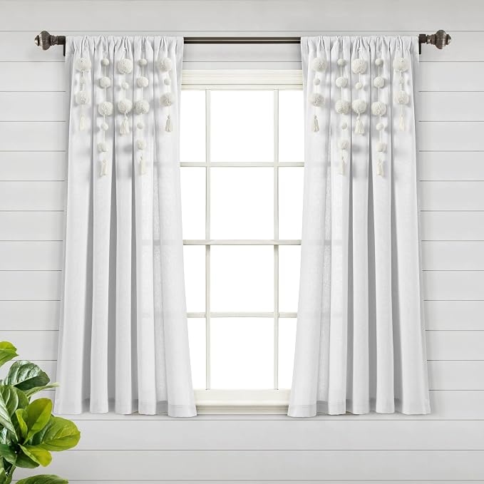 Lush Decor Boho Pom Pom Tassel Linen Textured Window Curtain Panel, Single 52" by LushDecor