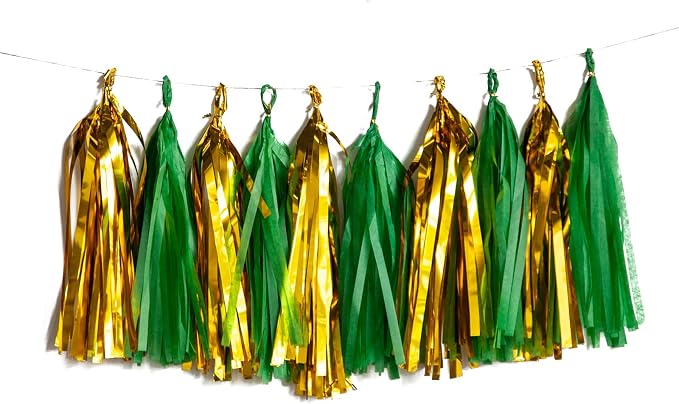 Green and Gold Tassel Garland Paper Tissue Tassels Garland by Tim%26Lin