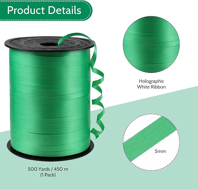 500 Yards Green Curling Ribbon Metallic Balloon Roll - Image 2