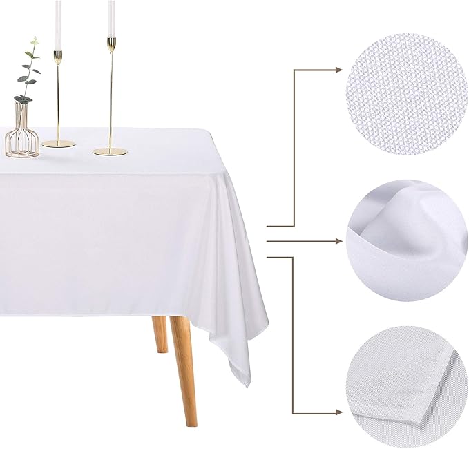 Ascoza 2pack 60x120 Inch White Rectangular Tablecloth 6 Feet Table Cloth in Polyester Fabric for Wedding/Banquet/Restaurant/Parties
