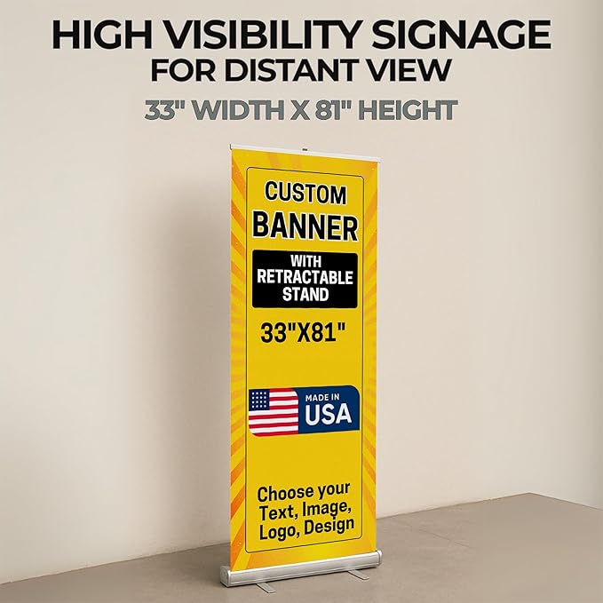 Custom Retractable Banner With Stand By Dreamcontroller(33" X 81") | Personalized Roll Up Banner For Advertising, Stores, Trade Show, Events, Birthday & Party | Made In Usa | Hd Print