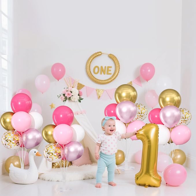Pink White and Gold Balloons Table Centerpieces Stand Kit 4 Sets - Image 4