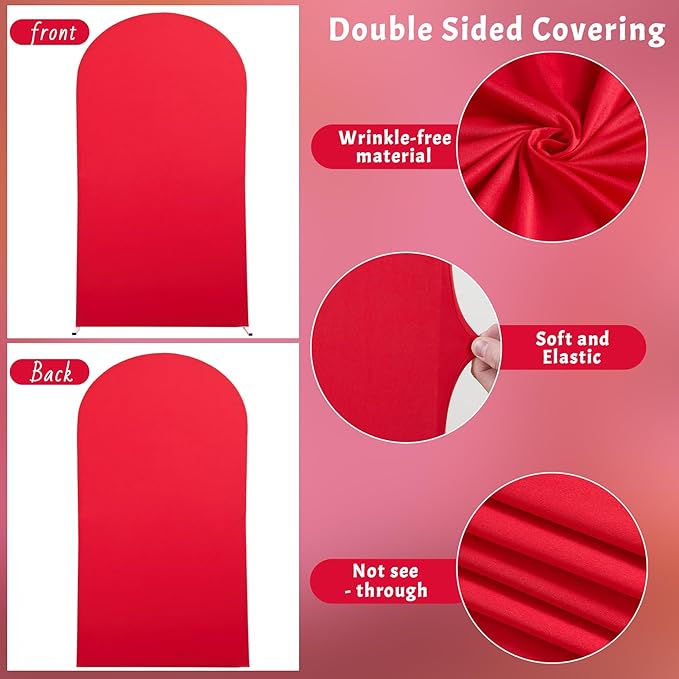 7.2FT Red Arch Cover - Polyester Fitted Wedding Arch Stand Covers Round Top Chiara Arch Backdrop Cover for Birthday Party Banquet Photo Background Decoration