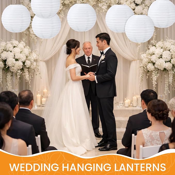 Treela 48 Pack White Chinese Japanese Paper Lanterns Decorative Hanging Round - Image 5