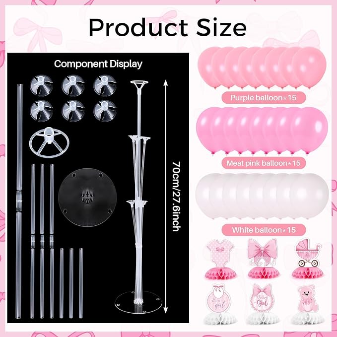 6 Set Pink Baby Shower Decorations Pink Balloon Centerpiece - Image 3