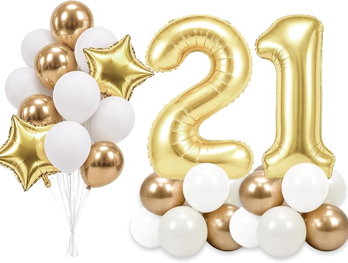 PartyWoo Number Balloons 40 Inch Gold Number 21 Kit 33pcs by PartyWoo