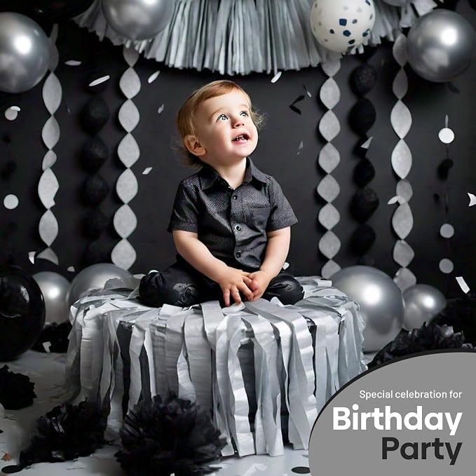 6 Silver Black Crepe Paper Streamers, 492ft Pack of Party Decorations | Each - Image 6
