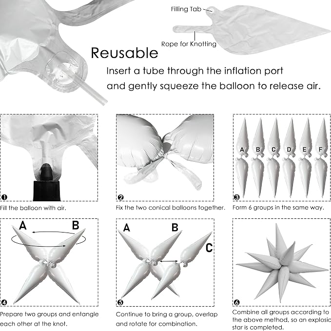 ZAKVOOR 60 Pcs Star Balloons 12 Spike Foil Explosion Party Decoration Balloons - Image 3