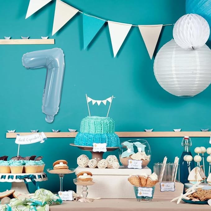 TONIFUL Number Balloon 16Inch 10 Pcs Light Blue 0-9 Birthday Number Ballons | - Image 4