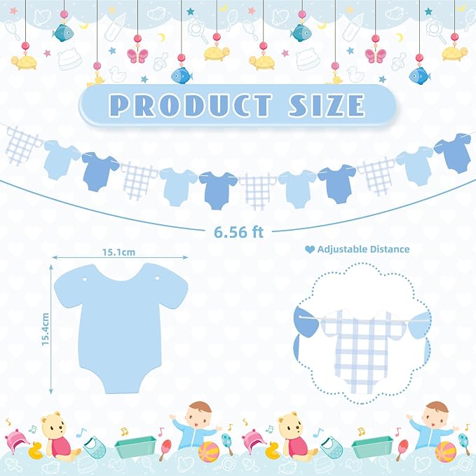 Weysat 2 Pcs Baby Clothes Banner Baby Boys Girls Shower Decorations Blue - Image 2