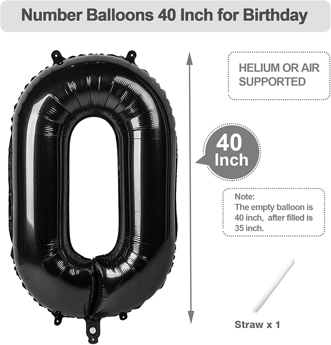 Numbers 40 Balloon 40Inch Black Balloons - Image 5