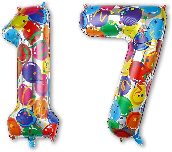 40 Inch Rainbow Balloon Number 17 Balloons, Giant 17th Birthday Supplies | Huge by Unknown