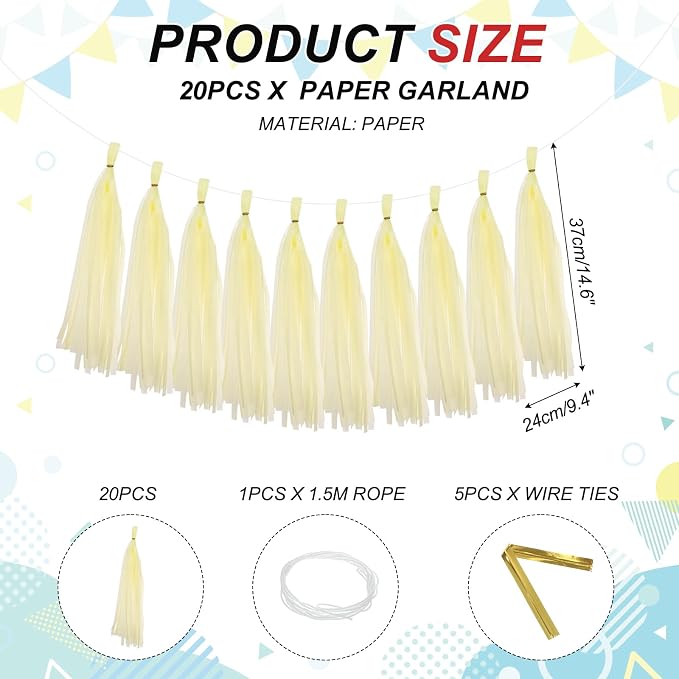 MECCANIXITY 20Pcs Tassel Garland Banner Tissue Paper - Image 2