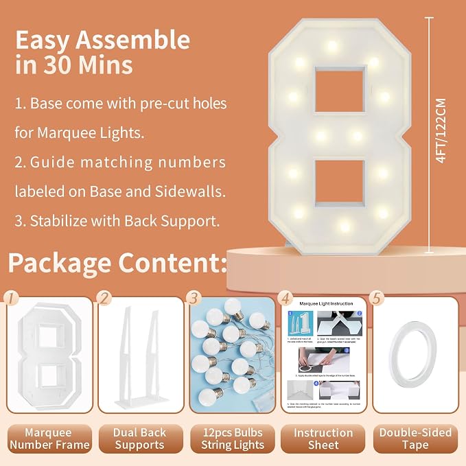 4FT Light Up Numbers Letters, Mosaic Numbers - Image 5