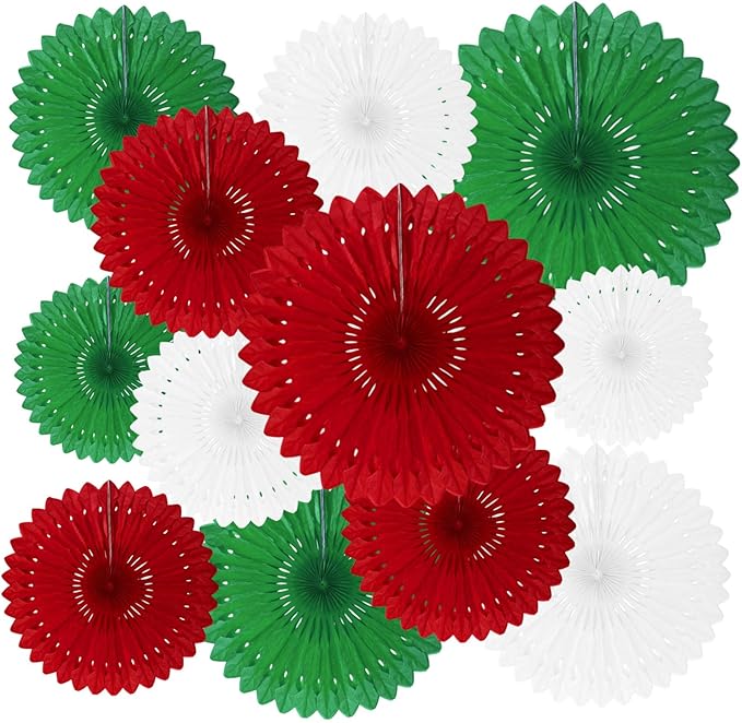 18 Pcs Christmas Hanging Paper Fan, Hanging Honeycomb Round Paper Fans for Weddings, Birthdays, Baby Showers, Classroom, Events Ceiling Party Supplies Decorations
