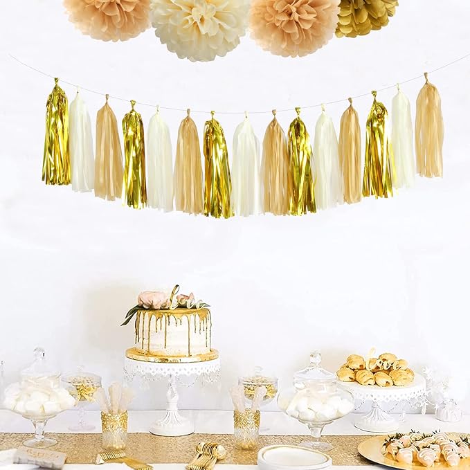 White Gold Champagne Party-Decorations Tassel-Garland -15pcs Christmas Wedding - Image 3