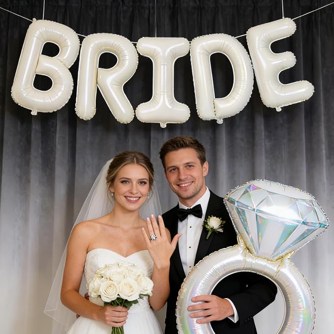 40 Inch Beige BRIDE Balloons, Huge Cream White Sand Bride Letter Aluminum Foil - Image 5