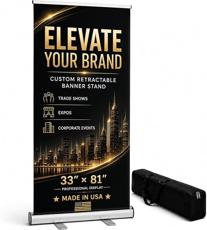 Custom Retractable Banner with Silver Aluminum Stand, Made in USA, Travel Bag by Unknown