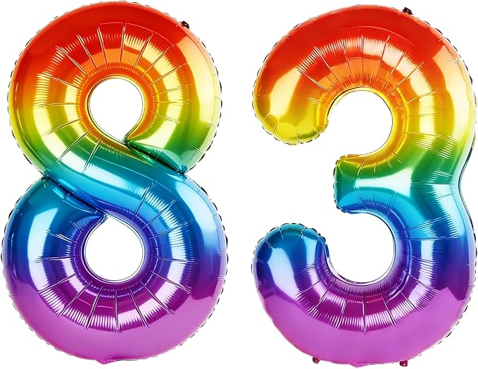40 Inch Number 83 Balloons for 83rd Birthday Party Decorations, 0-100 Rainbow by FOBELEC