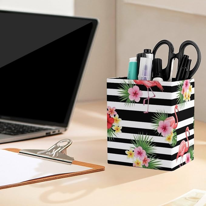 Pen Pencil Holder Black And White Striped Flamingo, Makeup Brush Holder Cup - Image 5