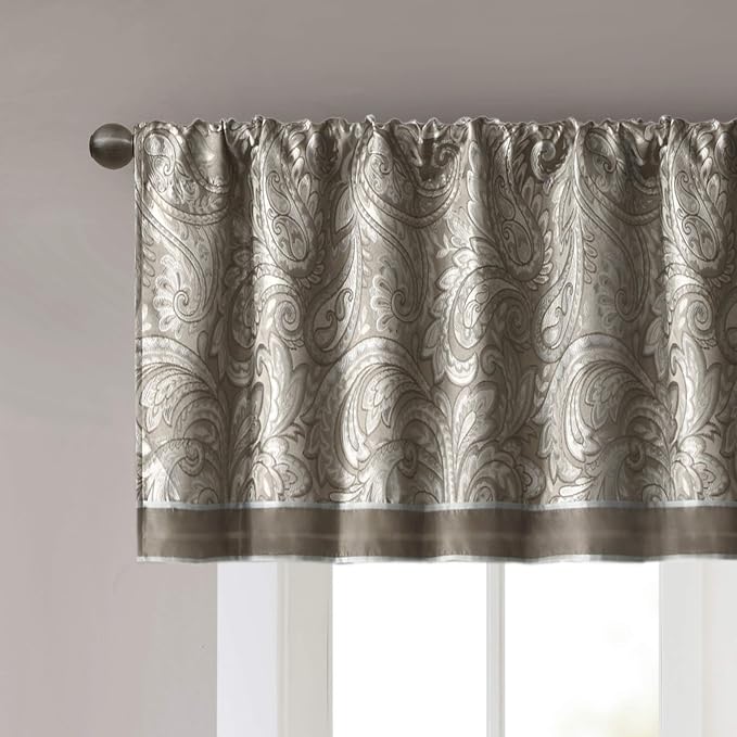 Madison Park Aubrey Jacquard Rod Pocket Valance, Classic Elegant Silk Paisley - Image 3