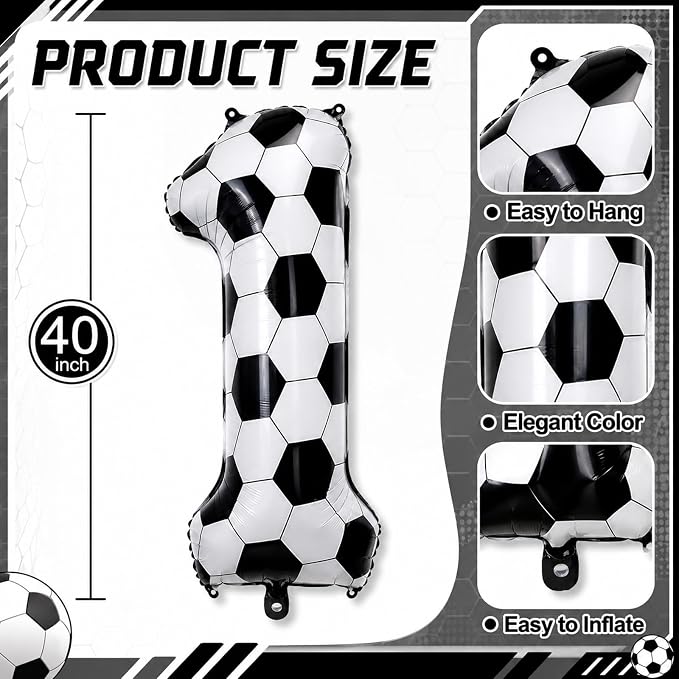 40 Inch Soccer Number 1 Balloons, Large White Soccer Foil 1 Balloon Numbers - Image 2