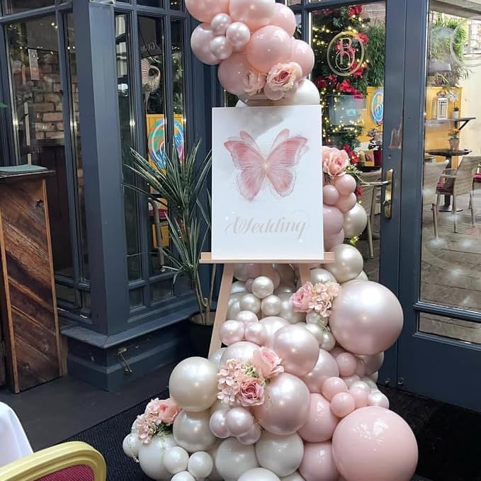 Double Stuffed Pearl White and Pink Balloons - Image 5