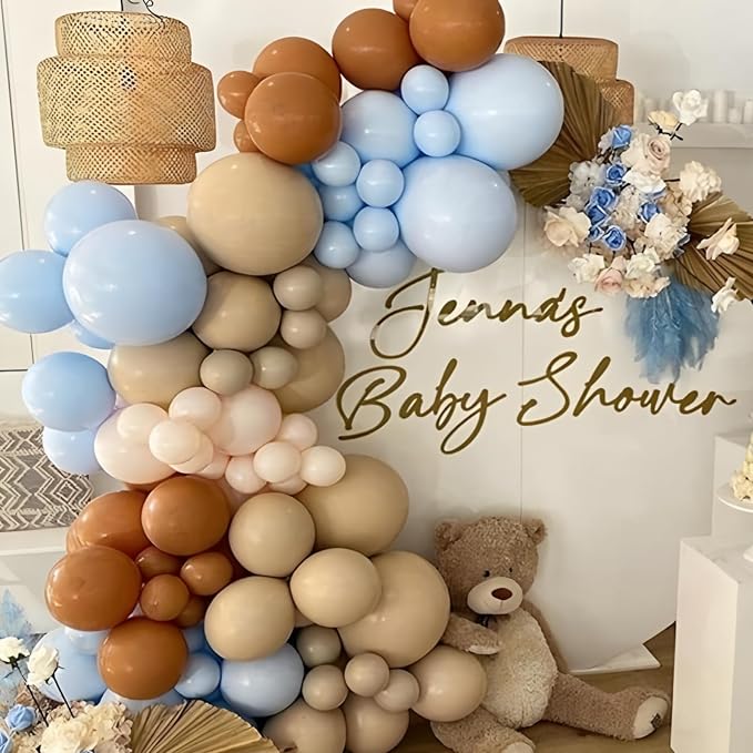 Blue Brown Balloons Dusty Blue Brown Cream Balloons - Image 5
