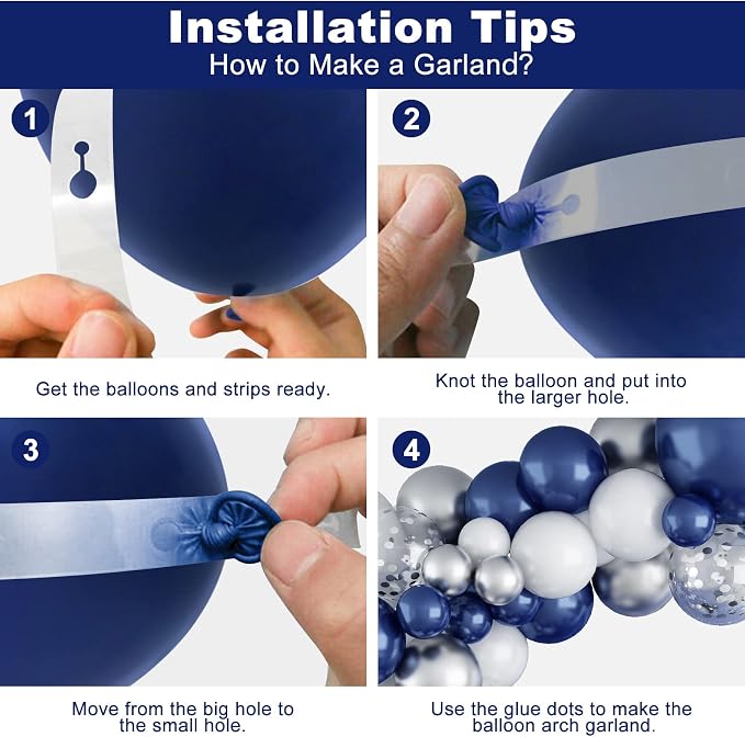 144PCS Navy Blue Silver Balloons Garland Kit, 18 12 10 5 inch Blue White - Image 3