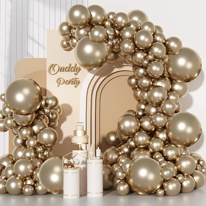 Ouddy Party 129Pcs Chrome Gold Balloons Different Sizes by OuddyParty