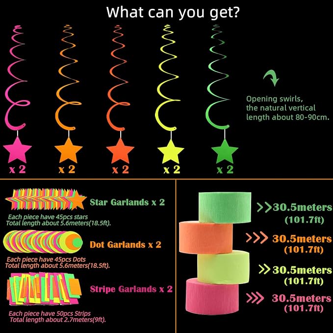 530feet UV Paper Neon Garland Neon Streamers Glow in The Dark Glow Party - Image 3