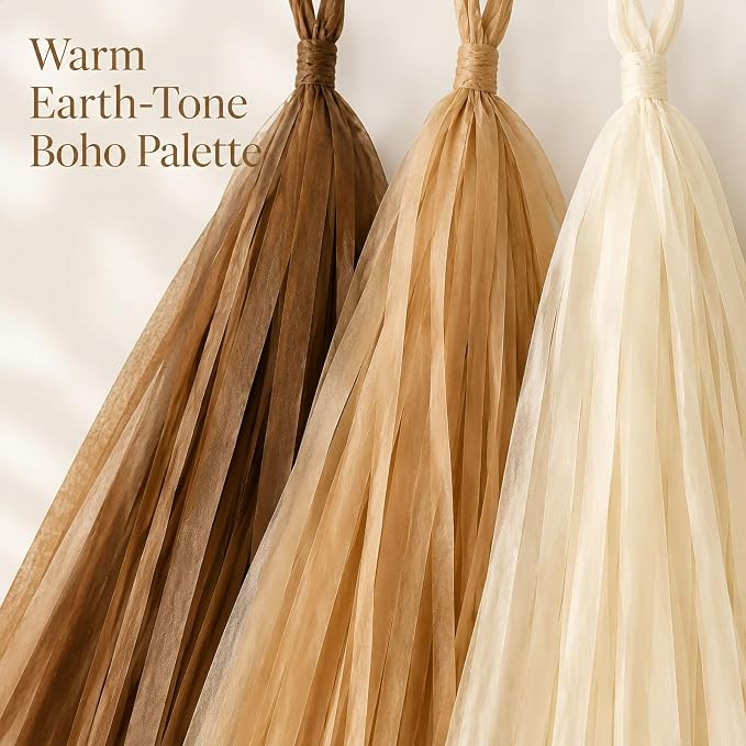 Brown Beige Cream Tissue Paper Tassel Garland 15PCS Banner | Boho Style - Image 6