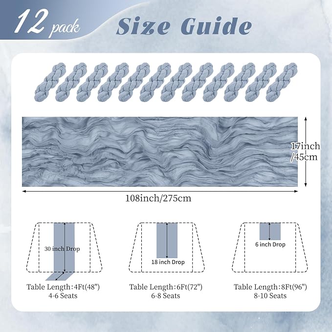 12 Pack Dusty Blue Cheesecloth Table Runner 17x108 Inch Semi Sheer Boho Gauze - Image 2