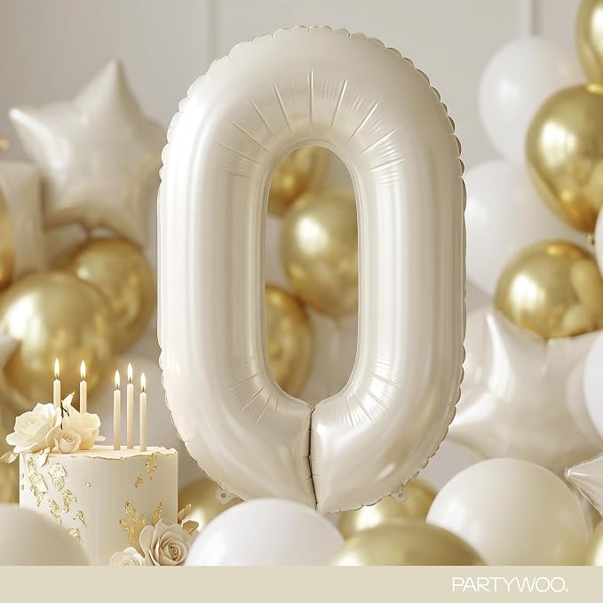 PartyWoo Number Balloons 40 Inch White Number 0 Kit 25pcs - Image 3