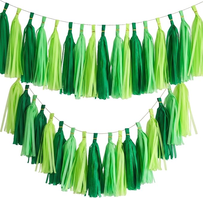 Green Tassel Garland Banner, 30 Pack Paper Tassels Streamers by SIPRKAICT