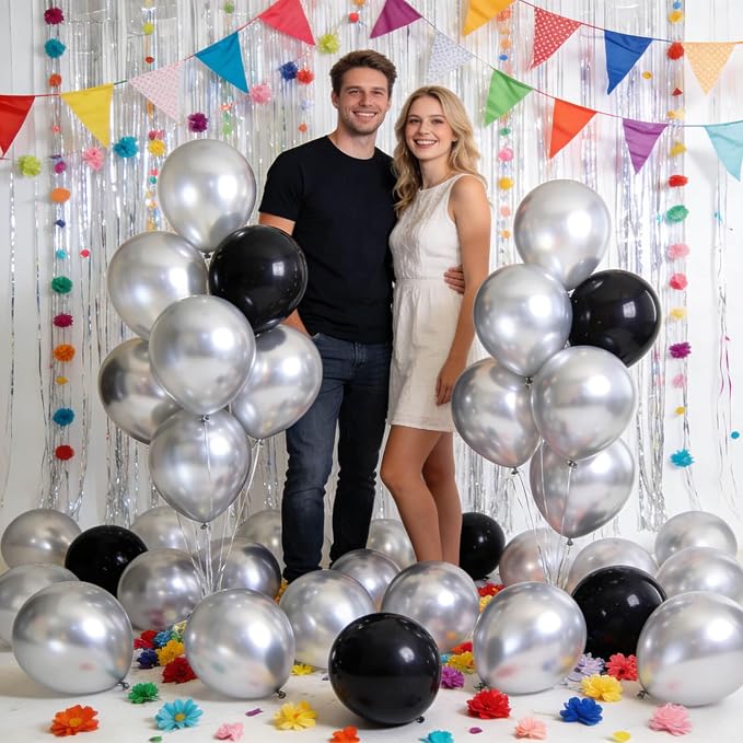 110pcs Metallic silver Balloons, Metallic silver Latex Balloons 12 inch - Image 4