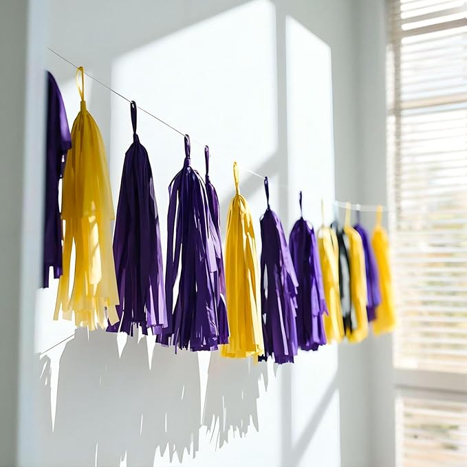 Purple Yellow Paper Tassel, 20 Pack, Party Decorations - Image 2
