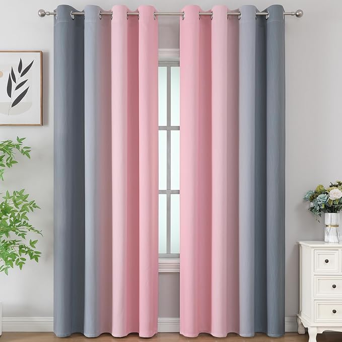 Pink and Grey Ombre Blackout Curtains 102 Inches Long - Image 2