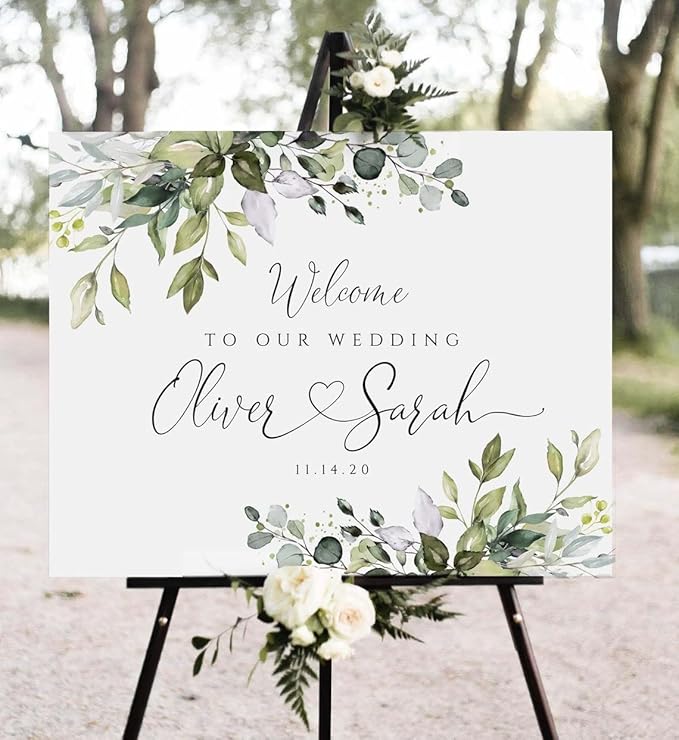Welcome To Our Wedding Sign, Welcome To Our Wedding Sign With Stand, Custom Greenery Wedding Welcome Sign - Elegant Eucalyptus Wedding Welcome Sign